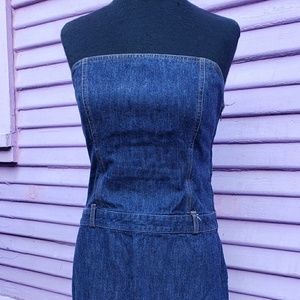 Strapless fitted body con denim dress by J Crew